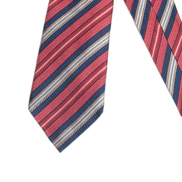 JZ Richards Silk Repp Tie Men’s Long 62” Red Navy Stripe JZ Boulder Classic New - Picture 1 of 5